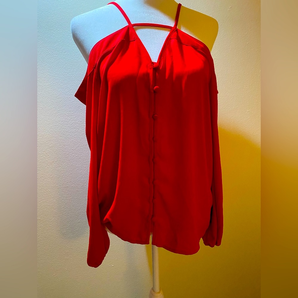 Off the shoulder red button up night out blouse